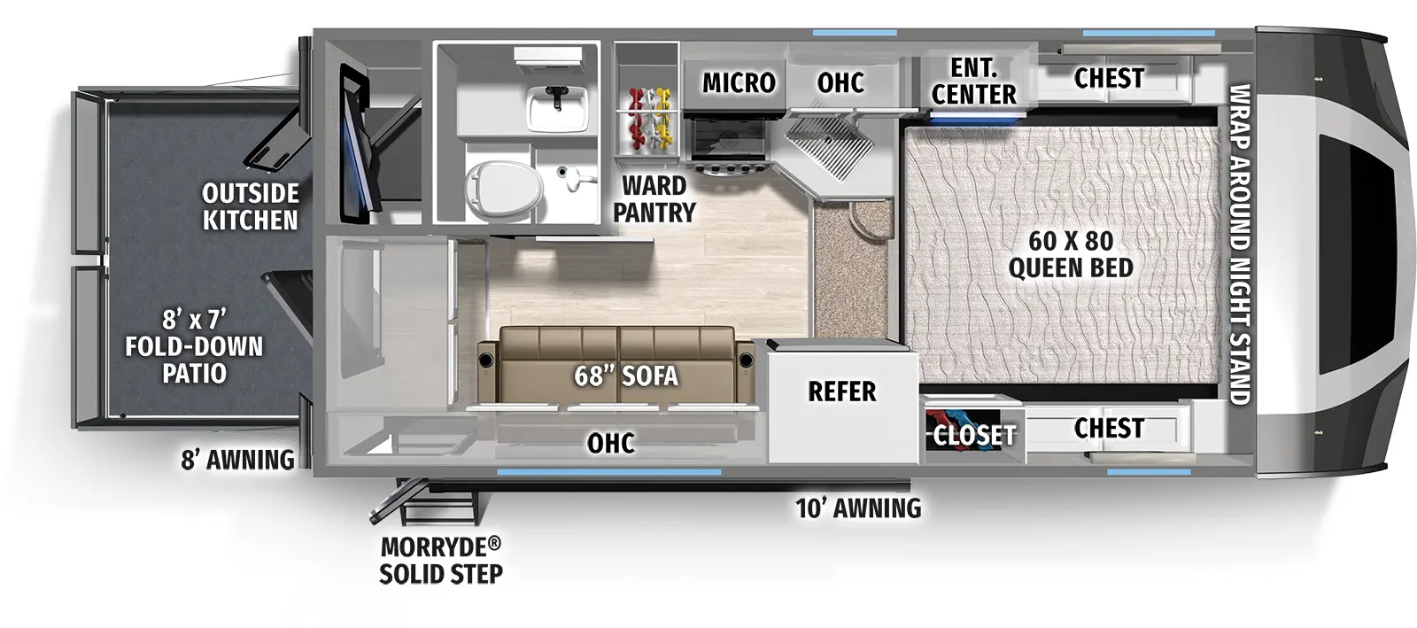 The Real Lite Truck Camper HS-1916 floorplan features include: toilet.